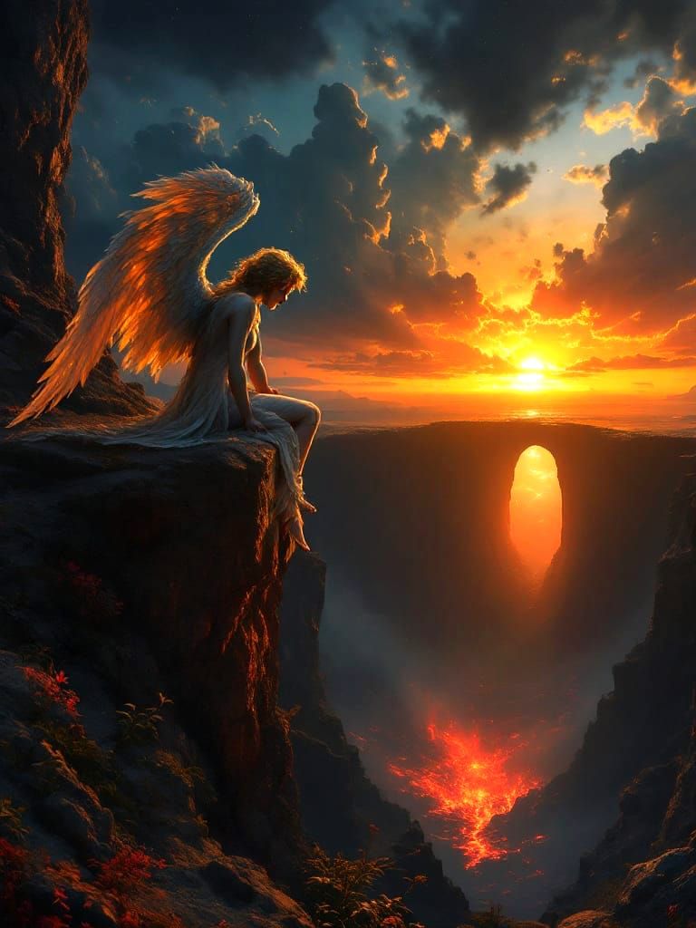 Angel at Crater's Edge: Fantasy Art
