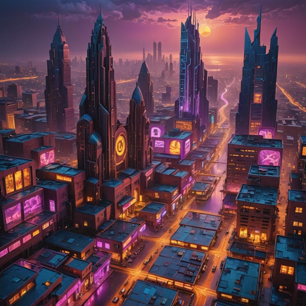 Surreal Afrofuturist Cityscape in Vibrant Oil Painting