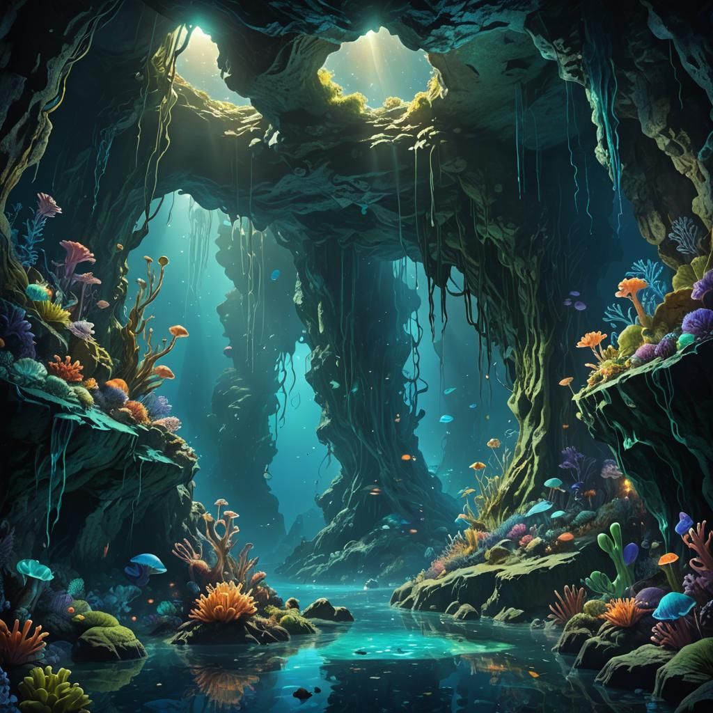 Bioluminescent Fantasy Cave Concept Art