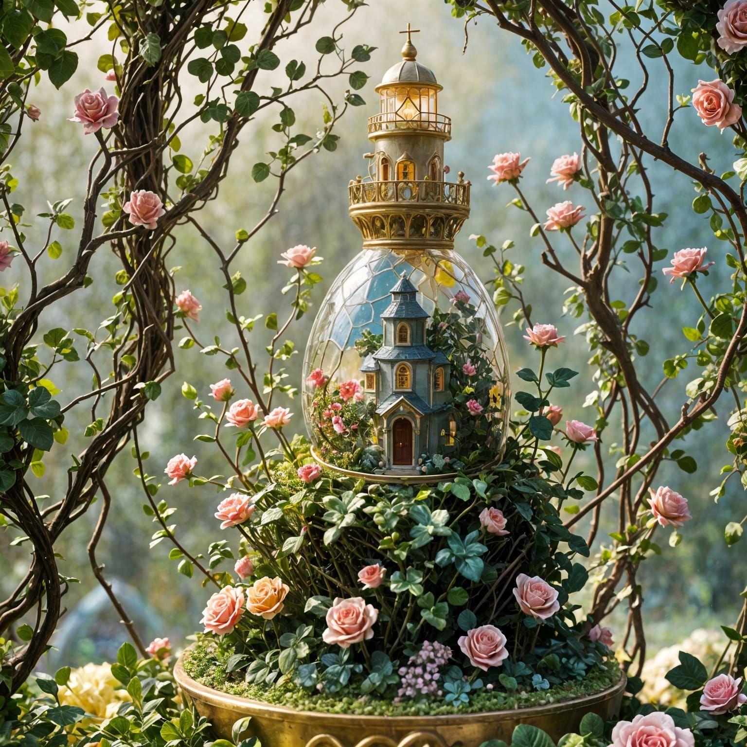 Fabergé Egg Lighthouse in Miniature Garden
