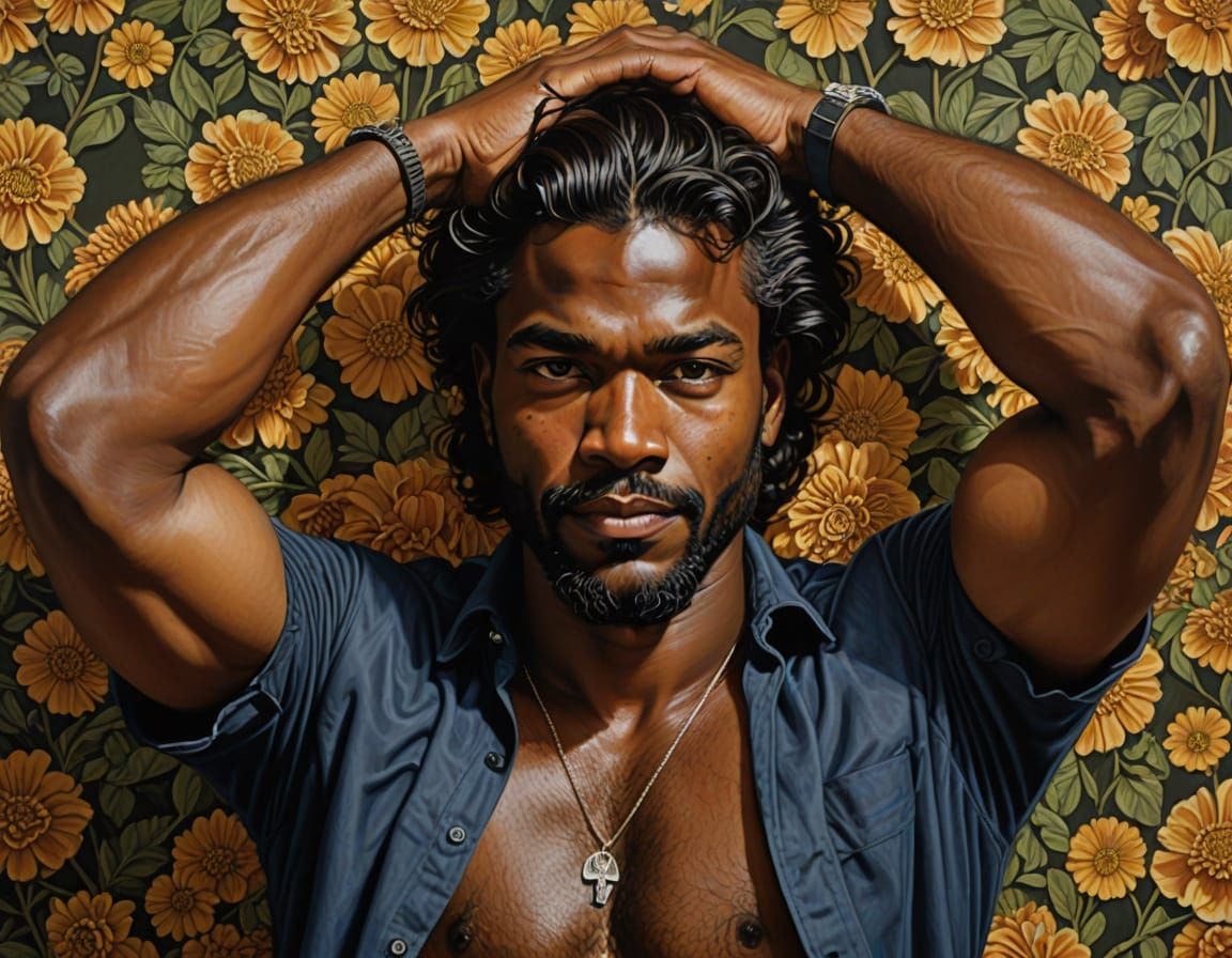 Confident Brown Male in Realistic Portraiture