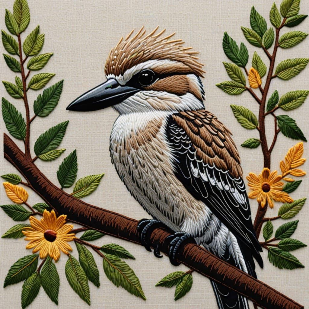 Surreal Kookaburra Embroidery in Vibrant Colors