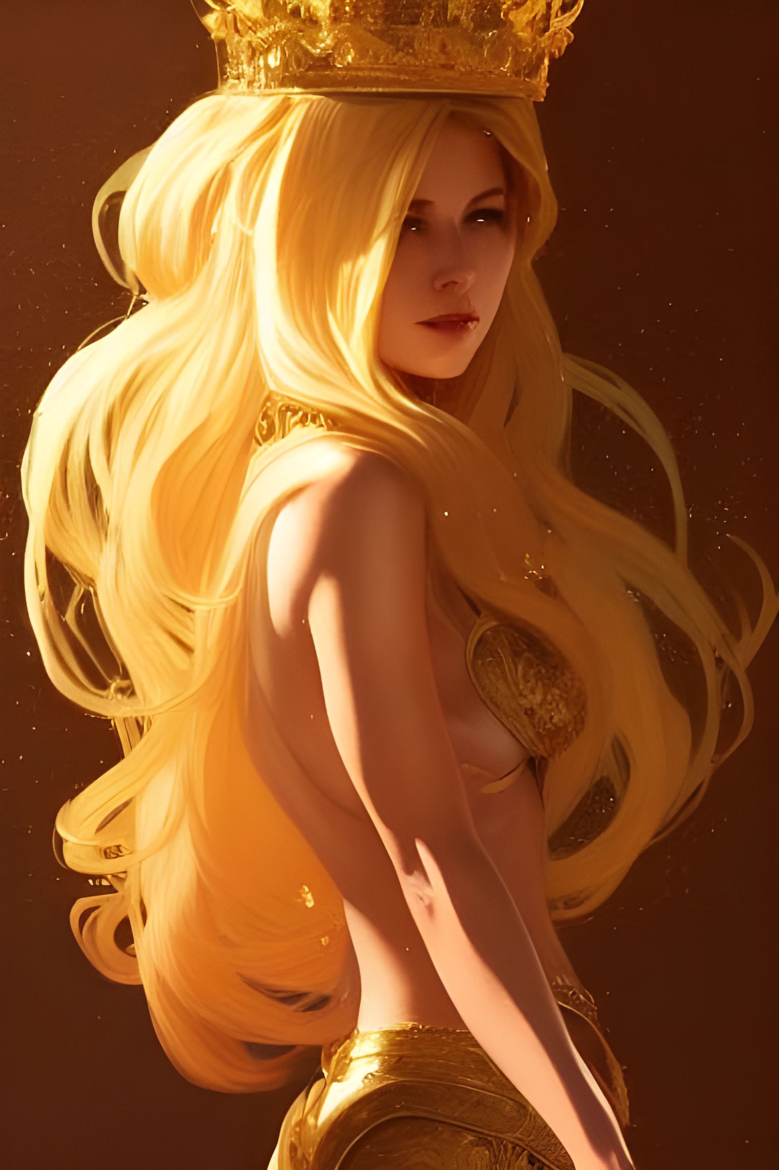 Golden-Haired Queen with Crown: Hyperdetailed Portrait