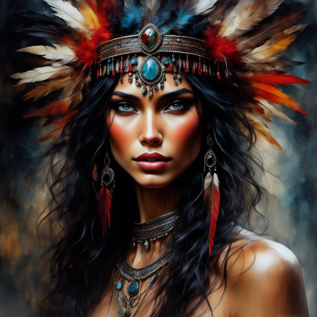 Detailed Portrait of Native American Woman