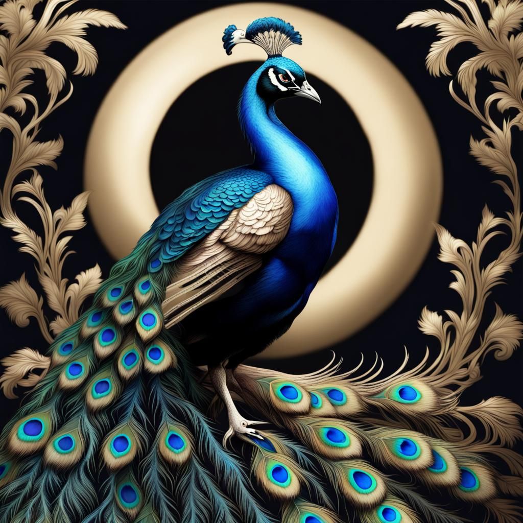 Metallic Peacock in Moonlight Fantasy