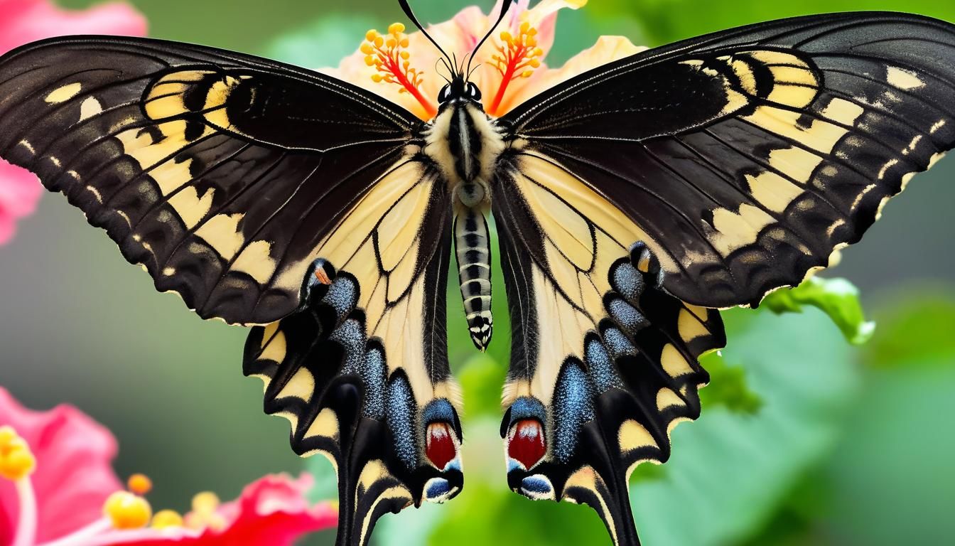 Swallowtail Butterfly on Hibiscus: Hyperdetailed Macro Photo...