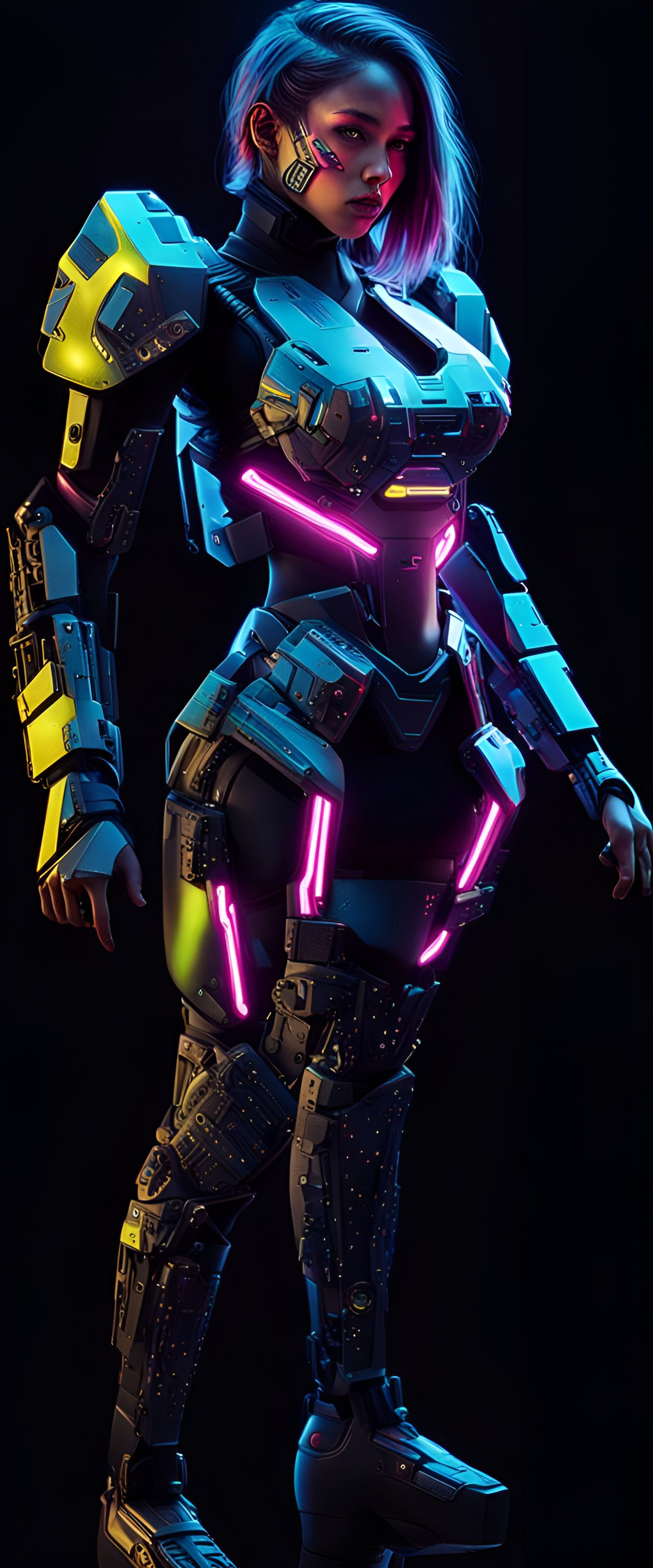 Cyborg Girl in Neon City, Cyberpunk Portrait