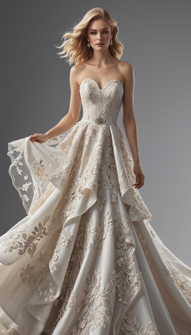 Blonde Woman in Elegant White Gown as Digital Art