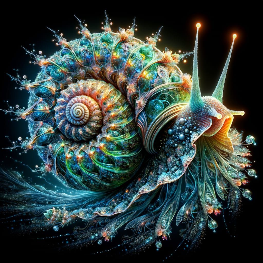 Bioluminescent Flowers in Jade Crystal Snail Shell