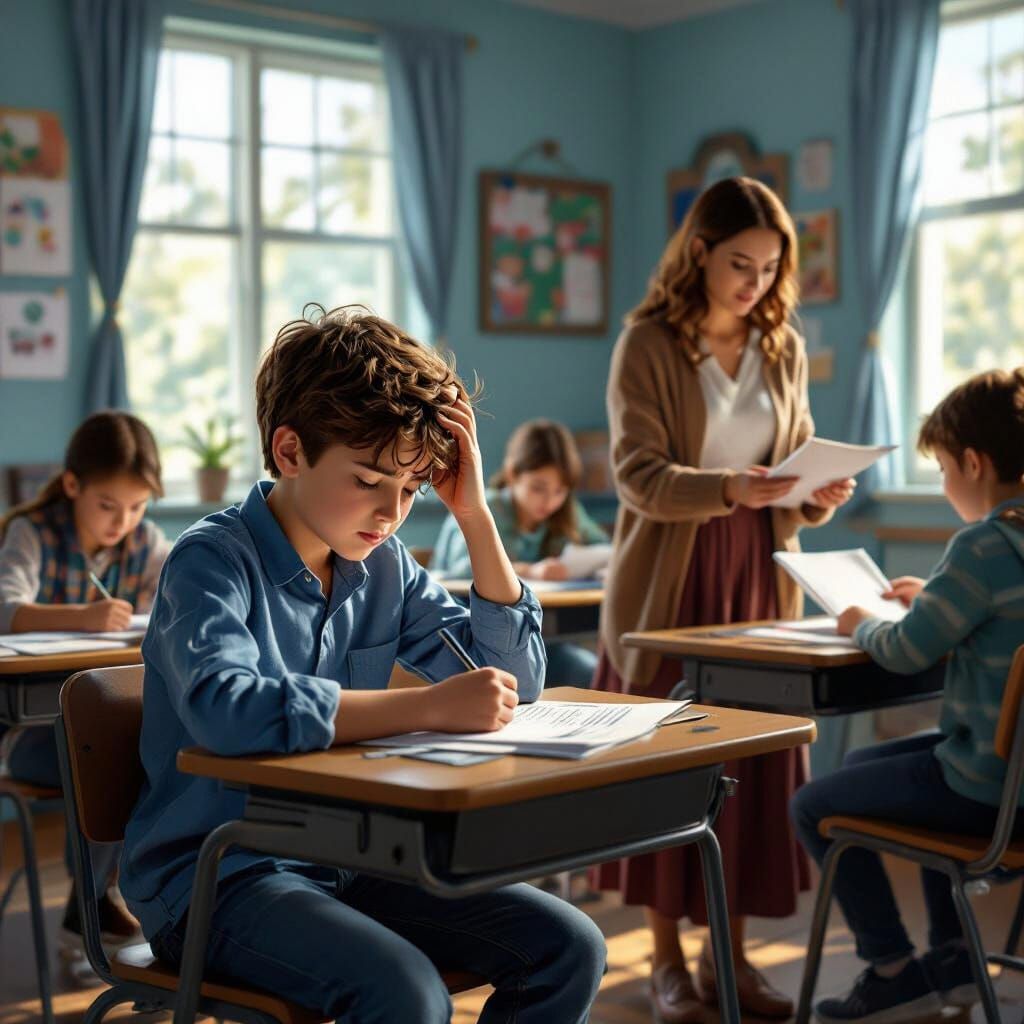 Anxious Student in Classroom Matte Painting