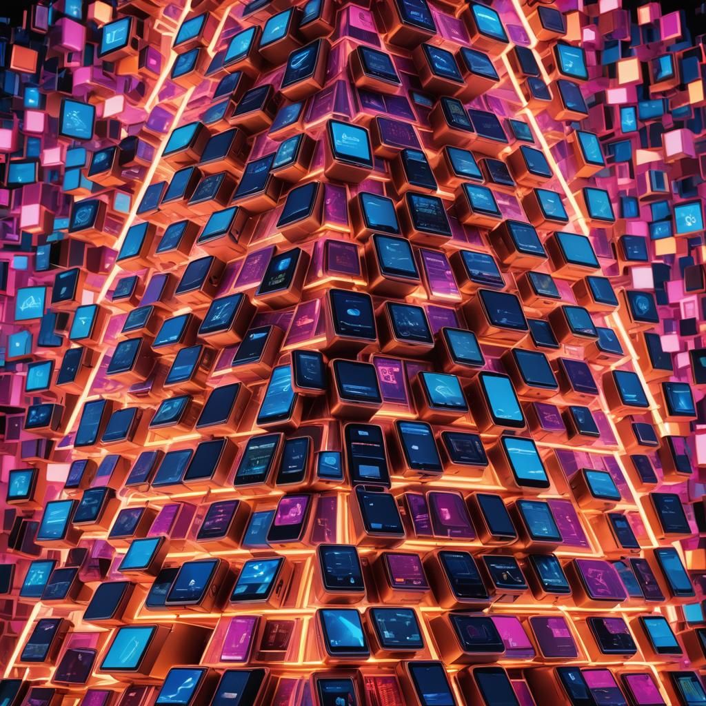 Vibrant Cellular Pyramid with Neon Accents