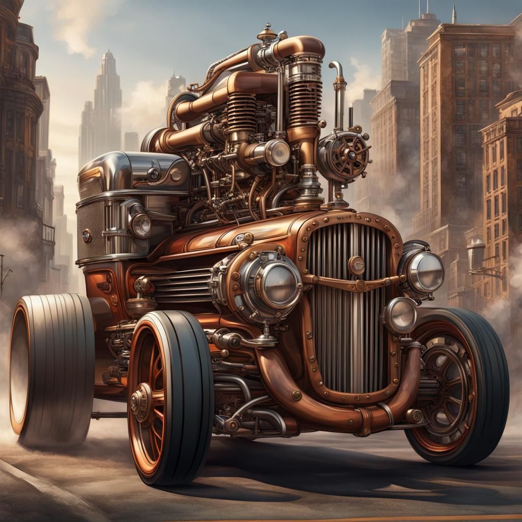 Steampunk Hot Rod with Intricate Engine Details
