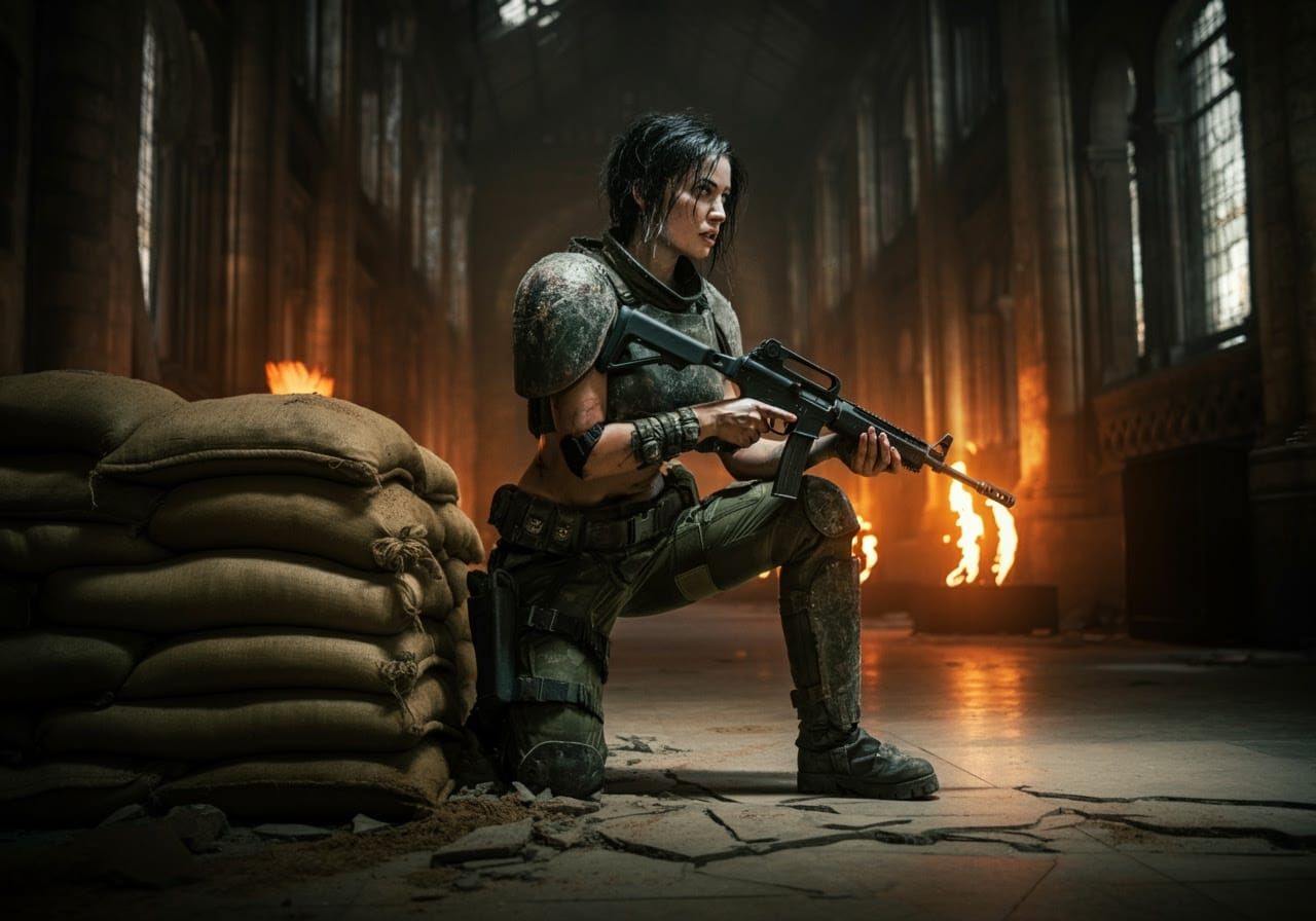 Warrior Treasure Hunter in a Ruined Museum