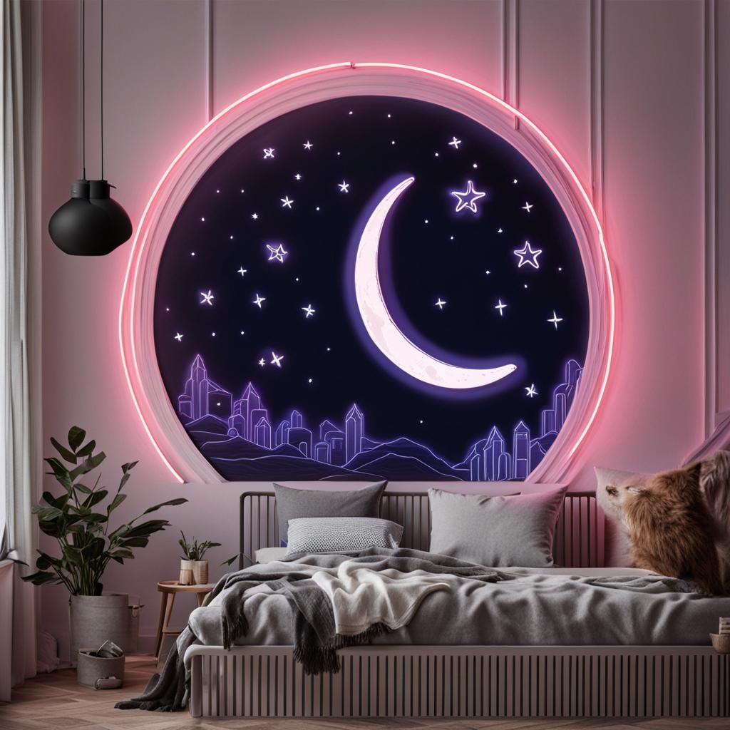Vibrant Neon Moon Illustration