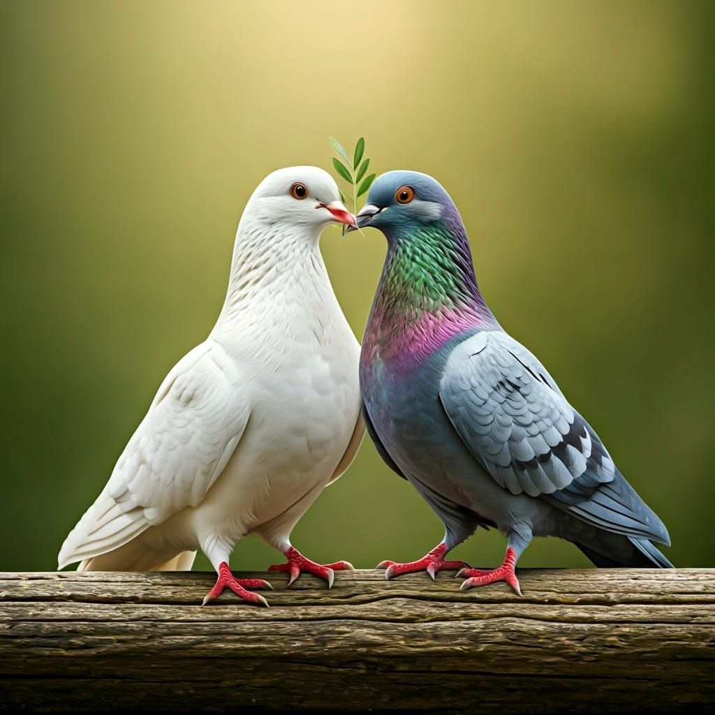 Peaceful Doves Unite with Olive Branch in Dreamlike Scene