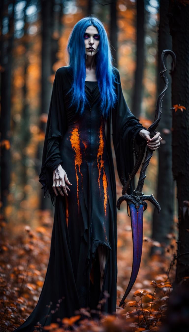 Female Grim Reaper in Dark Fantasy Forest
