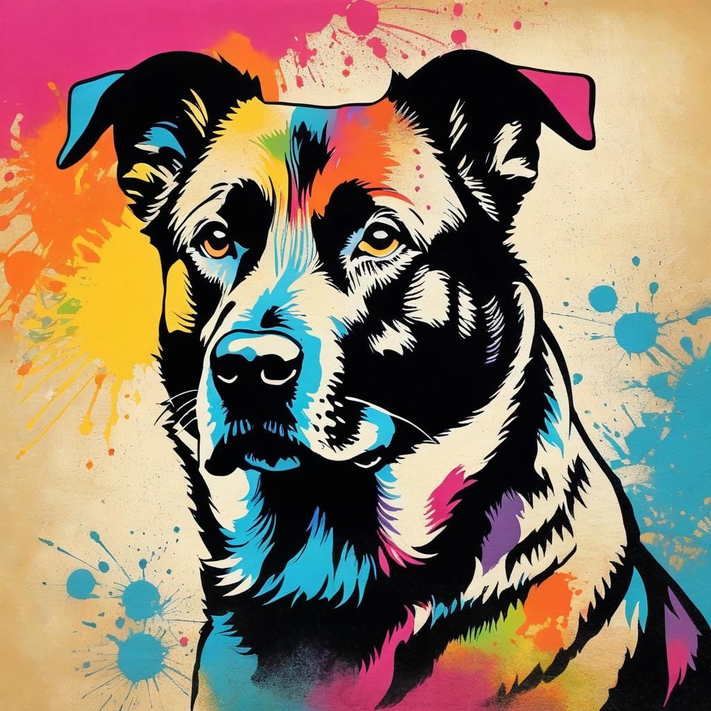 Minimalist Stencil Art of a Mixed-Breed Dog
