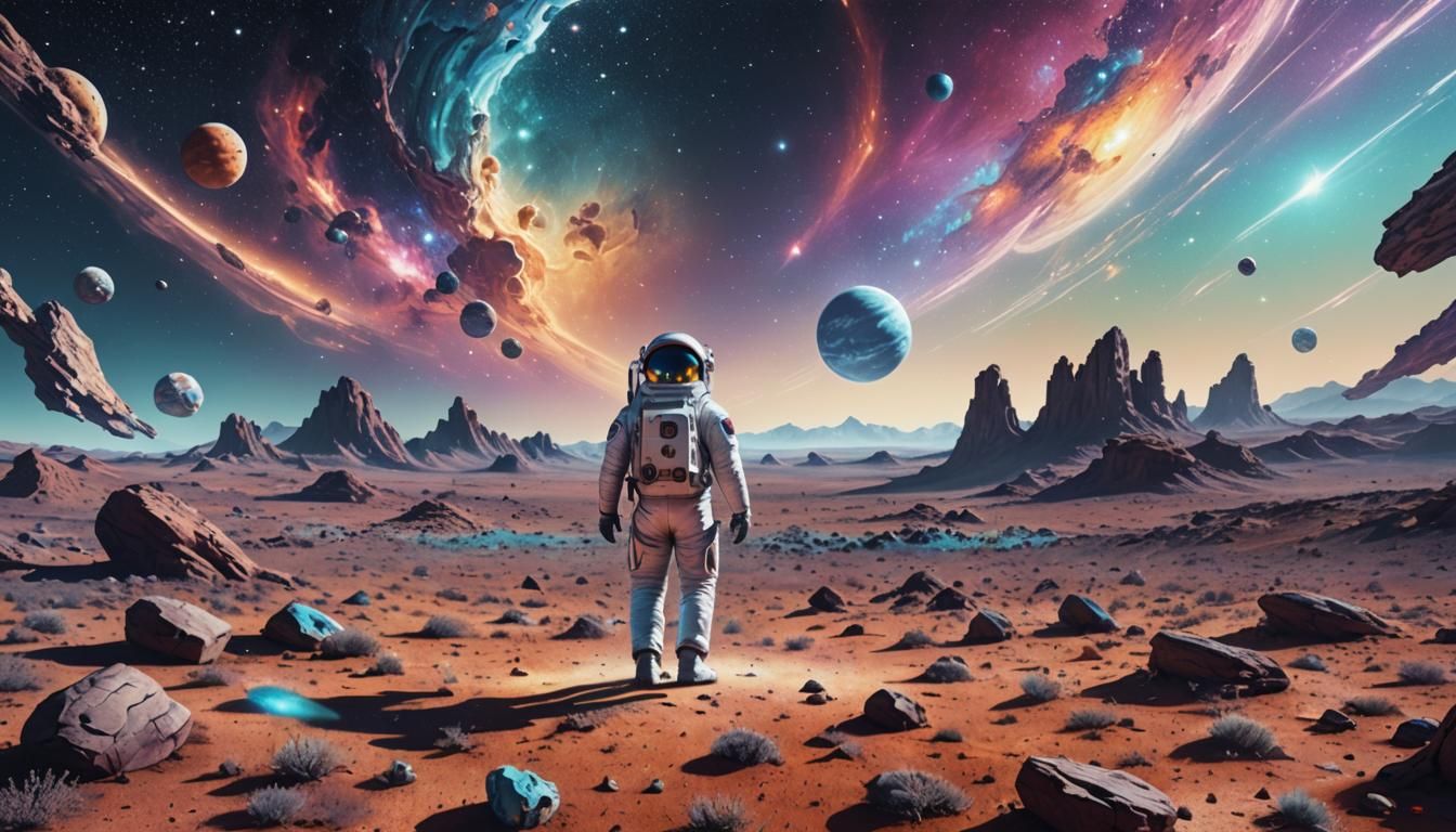 Astronaut Floats in Vast Open Space, Astral Illustration
