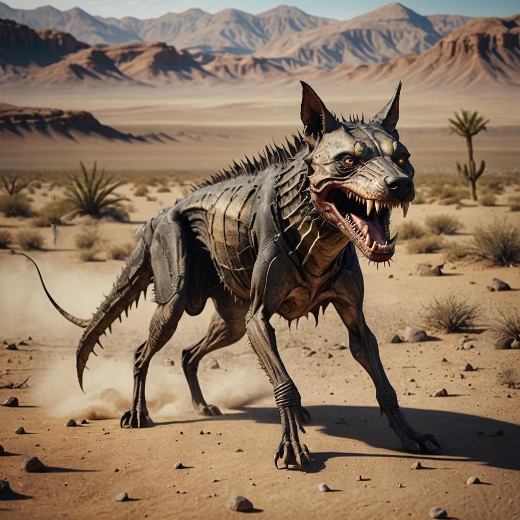 Chupacabra in Desert: Scaly, Mange-Ridden Creature