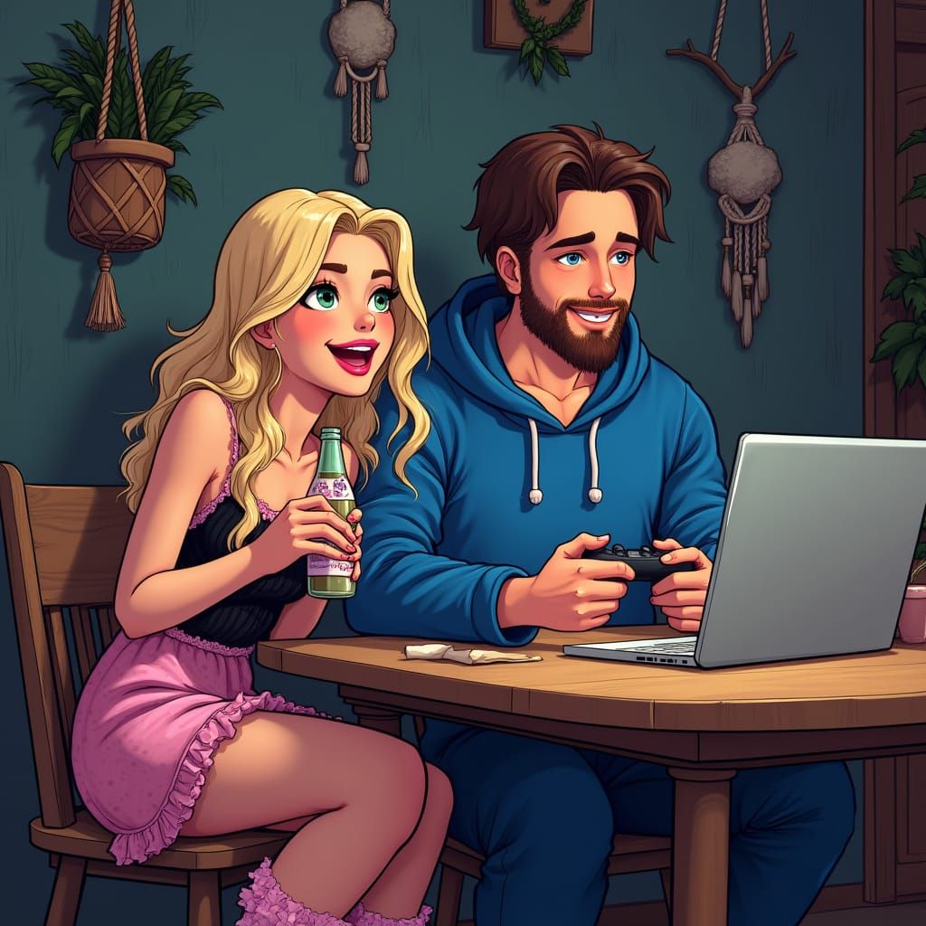 Cozy Night Scene with Boho Chic Couple