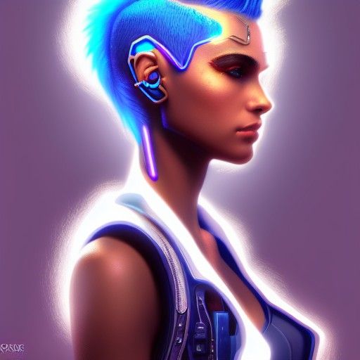 Cyberpunk Woman with Mohawk and Circuitry Ornamentation