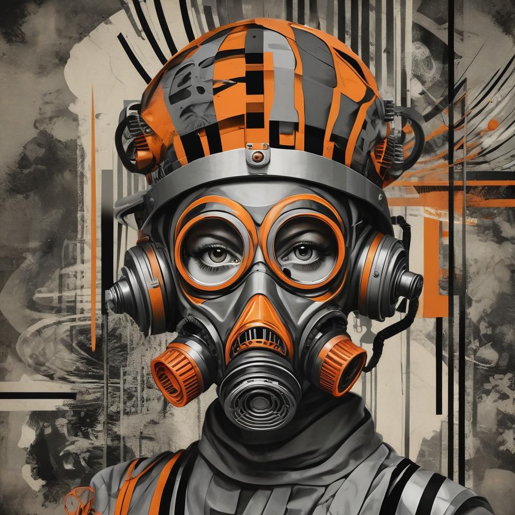 Surreal Portrait with Orange Gas Mask in Vintage Style