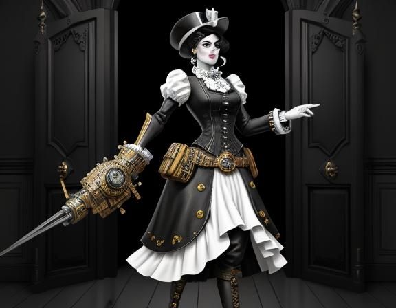 Steampunk Woman in Lichtenstein Style Line Art