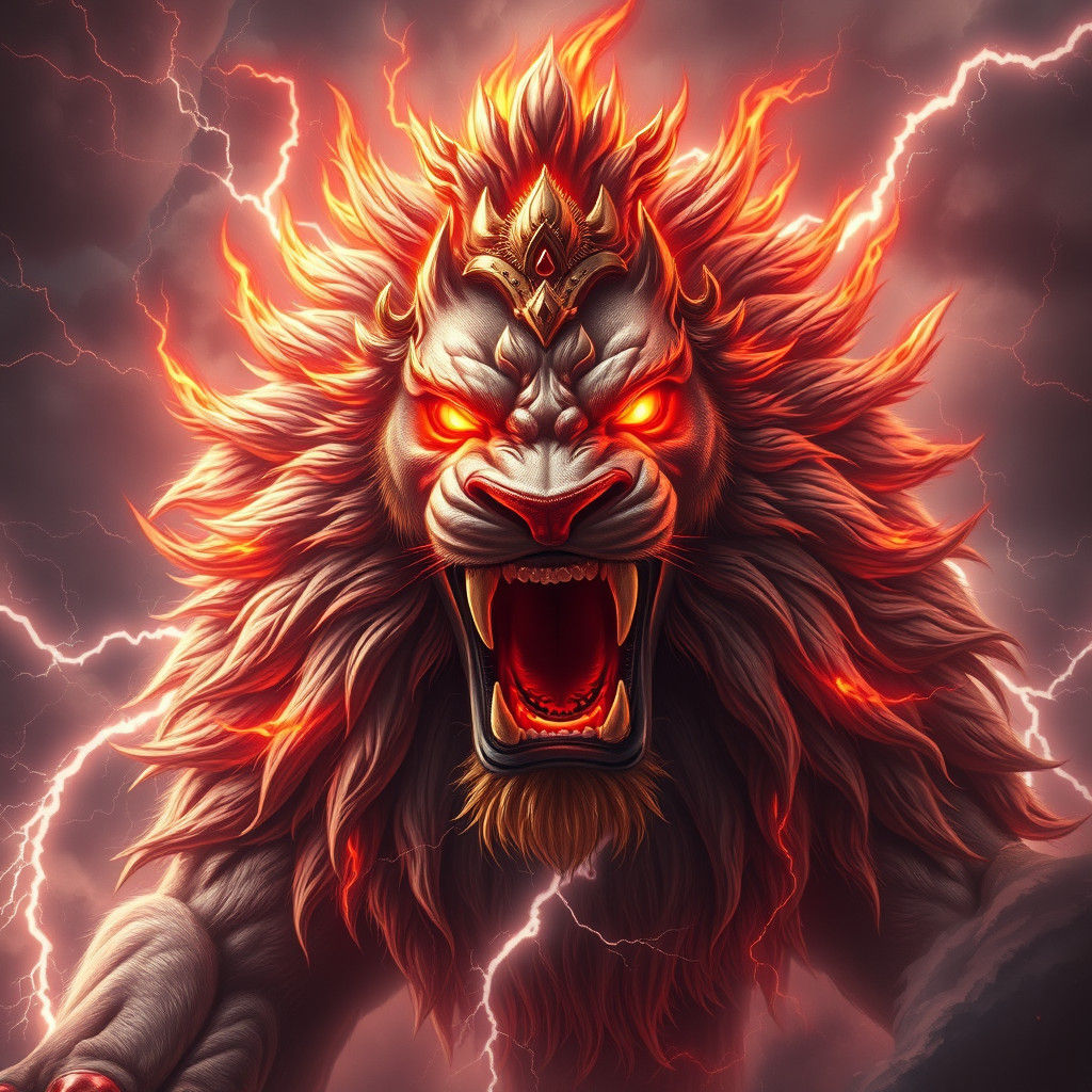 Lord Narasimha Portrait in Electric Storm