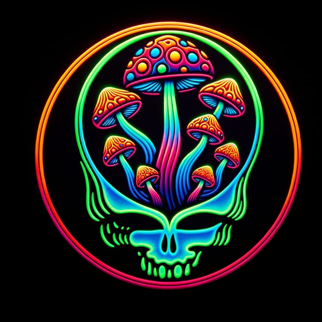 Psychedelic Grateful Dead Icon with Magic Mushrooms