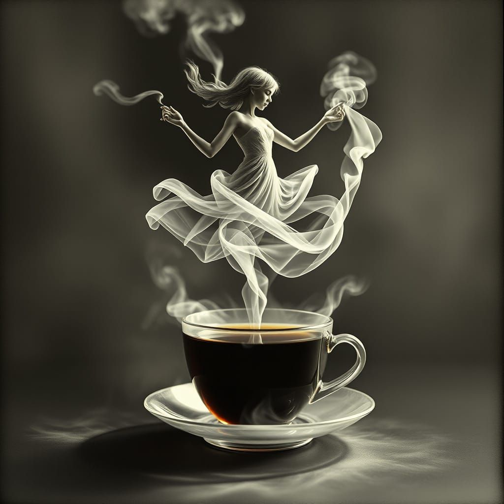 Ethereal Woman Dances Amidst Misty Vapor