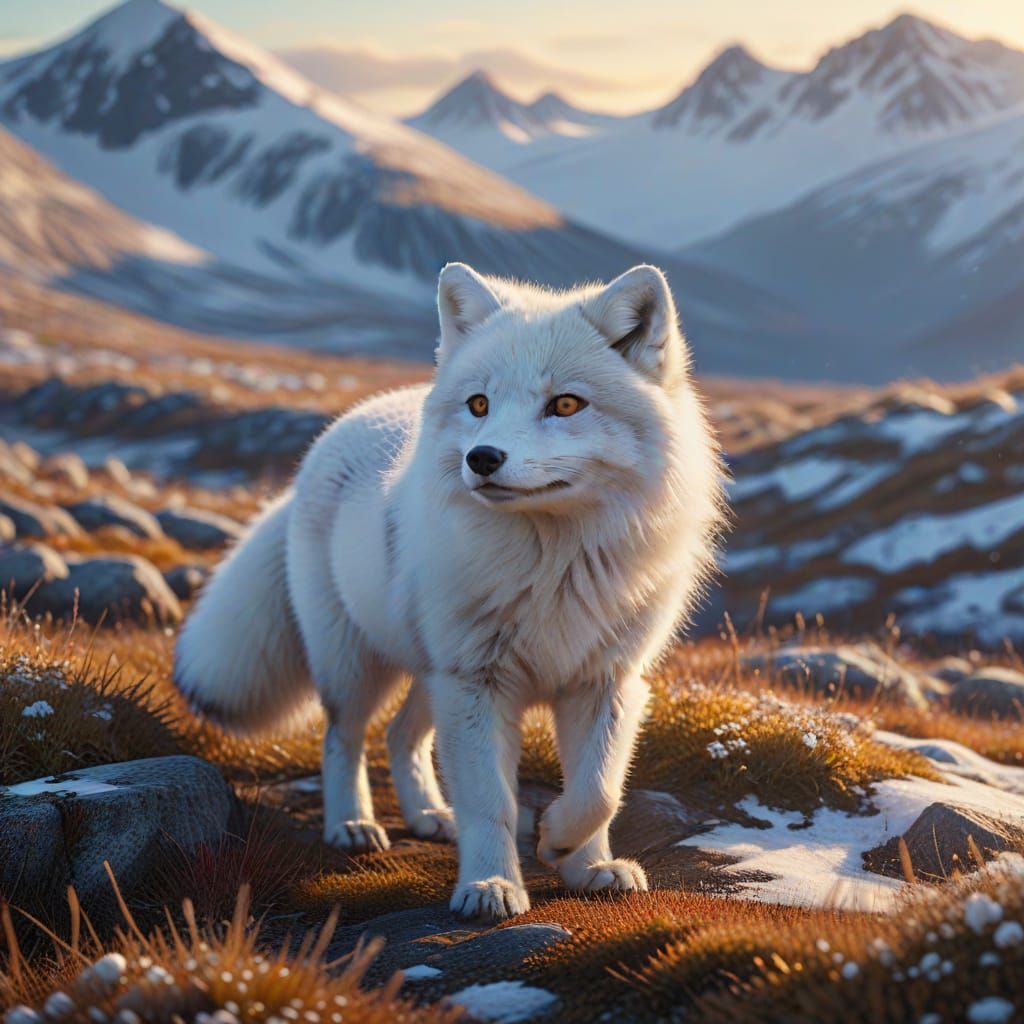 Arctic Fox in Montane Tundra: Digital Wildlife Art