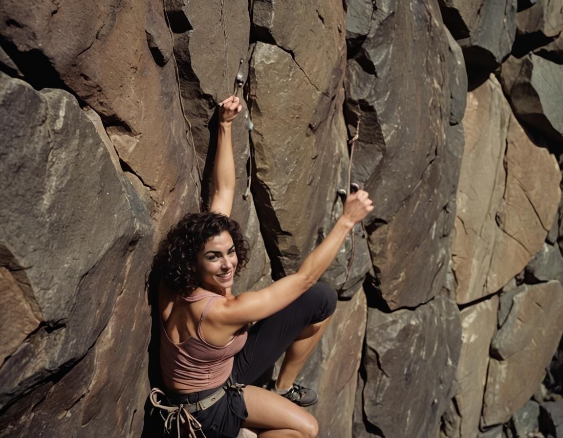 Woman Rock Climbing in Cinematic Style
