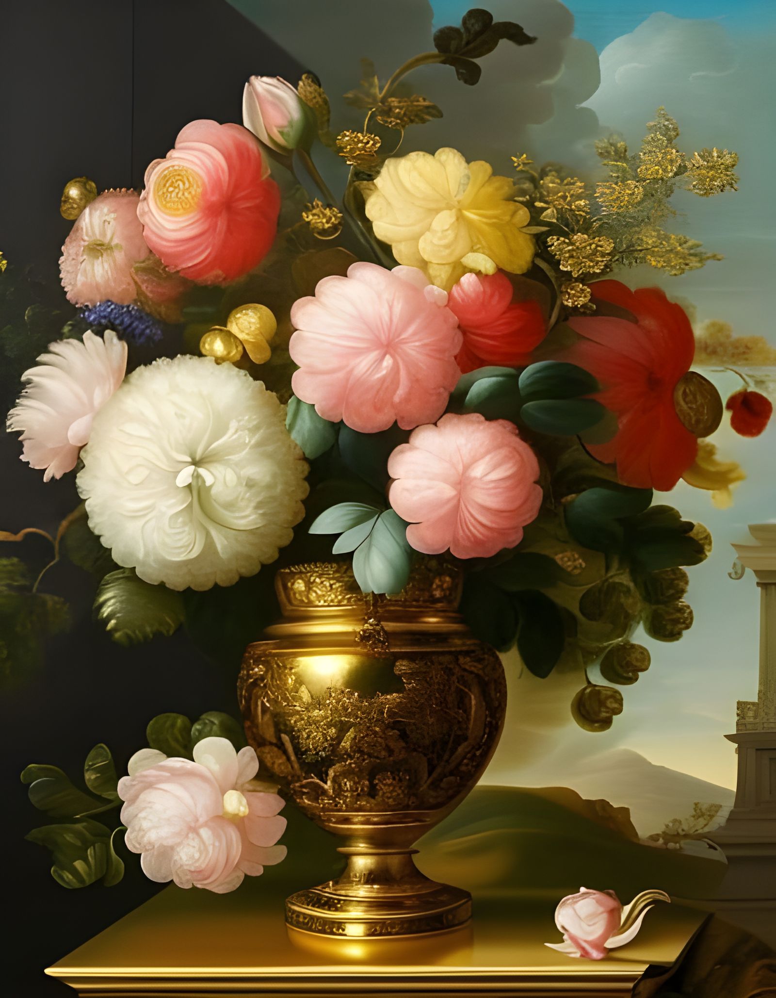 Baroque Bouquet in Ornate Gold Vase