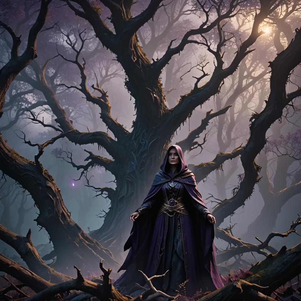 Dark Sorceress in Mystical Forest, Cinematic Still
