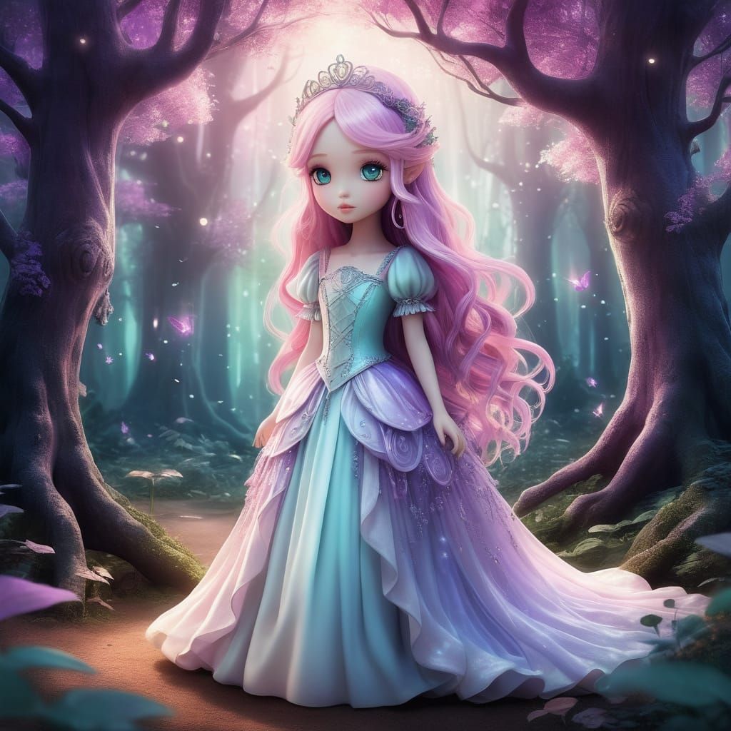Chibi Princess in Mystical Forest Anime Art
