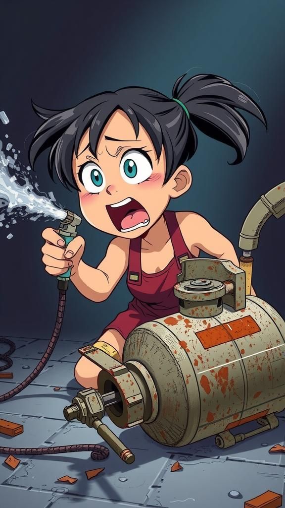 Cartoon Girl Sprays Canister in Anime Style