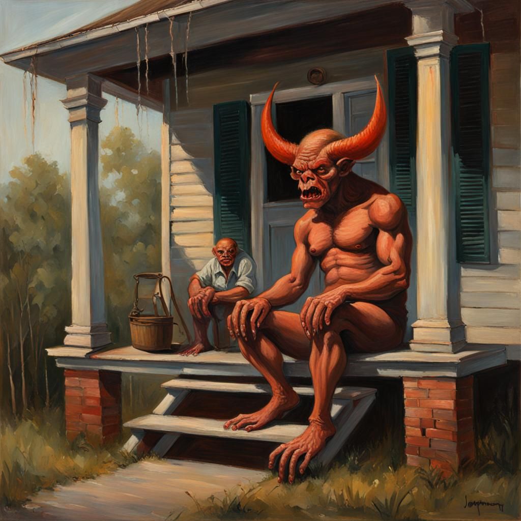 Cajun Demon on Louisiana Porch, Gurney Style