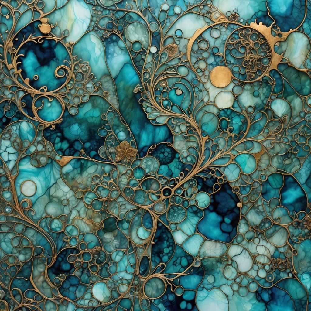 Blue Patina Doodle Art with Metallic Effect