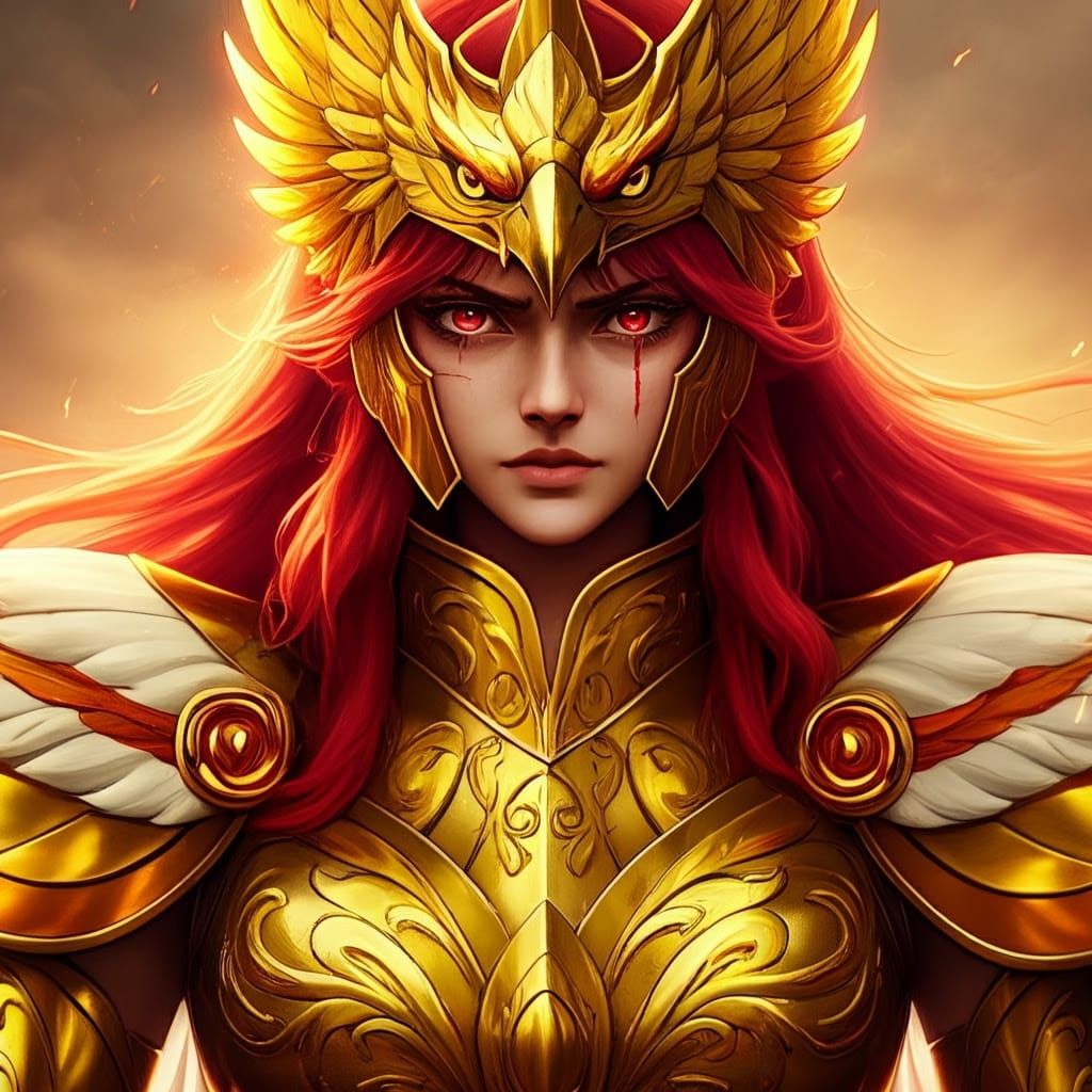 Epic Female Saint in Golden Phoenix Armor