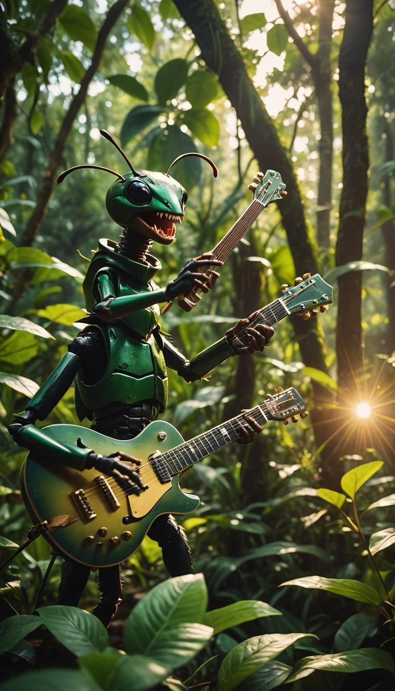 Jungle Ant Plays Guitar in Golden Hour Light