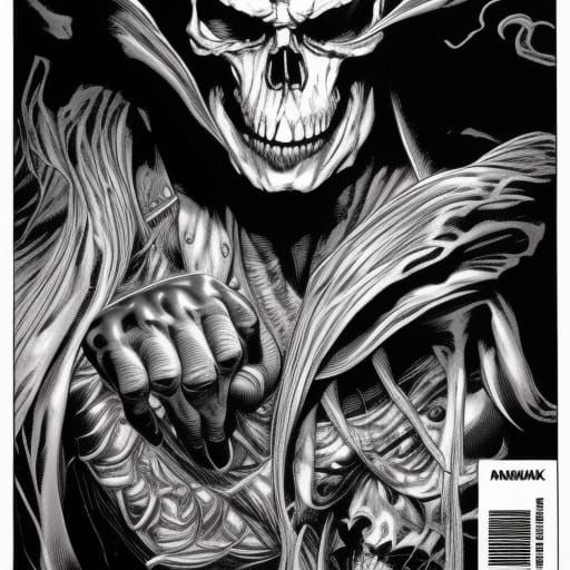 Skull-Headed Man in Gouache Ink Art