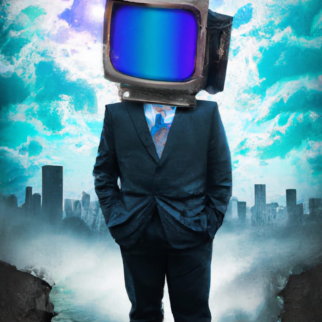 TV Head Businessman in Anime Matte Painting