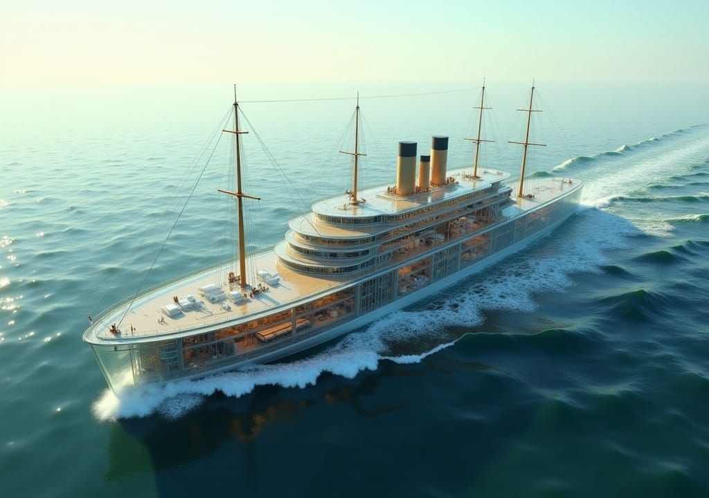 Transparent Victorian Steamship on Calm Ocean, Photorealisti...