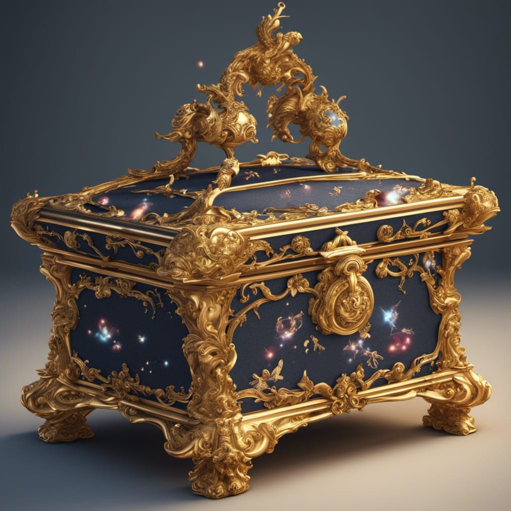 Golden Rococo Jewelry Box in Detailed Matte Painting