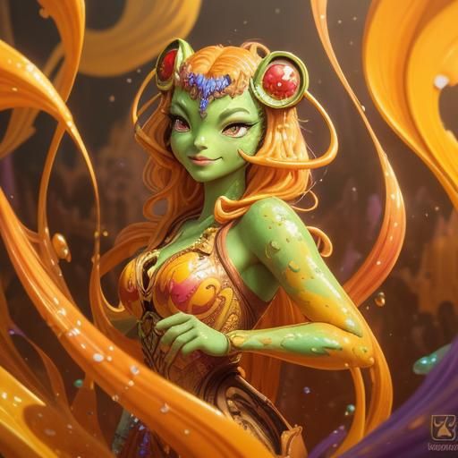 Whimsical Honey Frog in Detailed Candyland: Splash Art