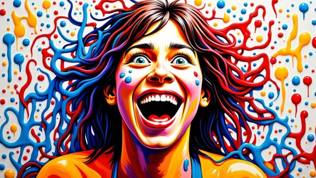 Expressive Woman Discovers Joy in Artistic Mess