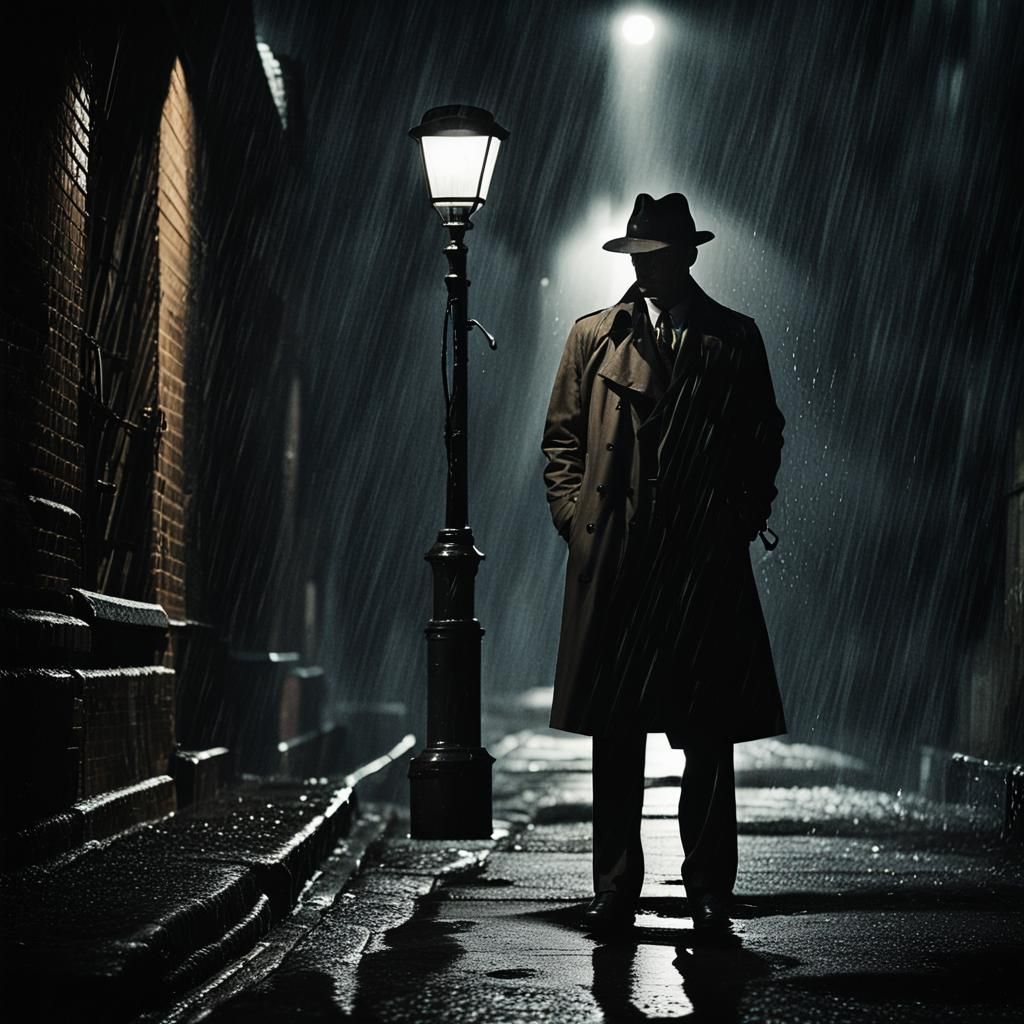 Detective in Rainy Alleyway: Film Noir Photography