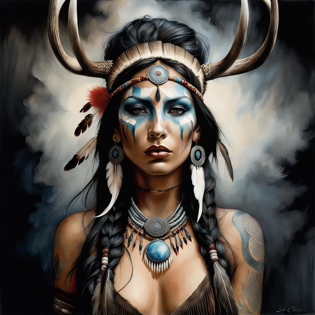 Mystical Native American Healer in Watercolor