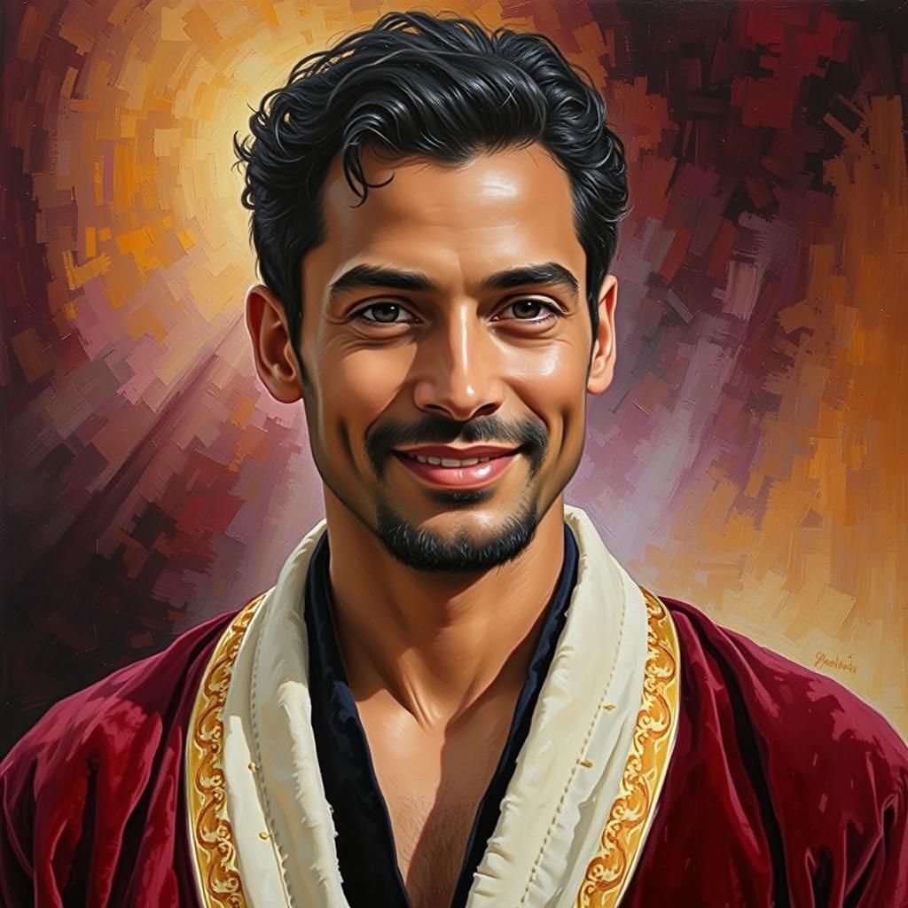 Majestic Young Man in Velvet Robe