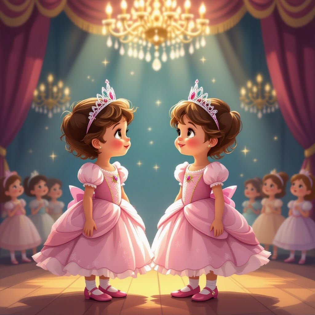 Boys as Princesses in Grand Ballroom Digital Painting